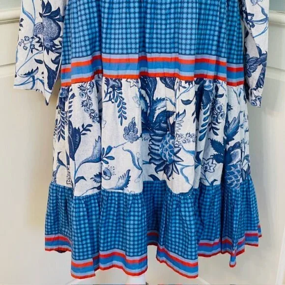 Ro’s Garden Floral Tiered Mini Dress Rene Tiffany Blue XS - Picture 5 of 12